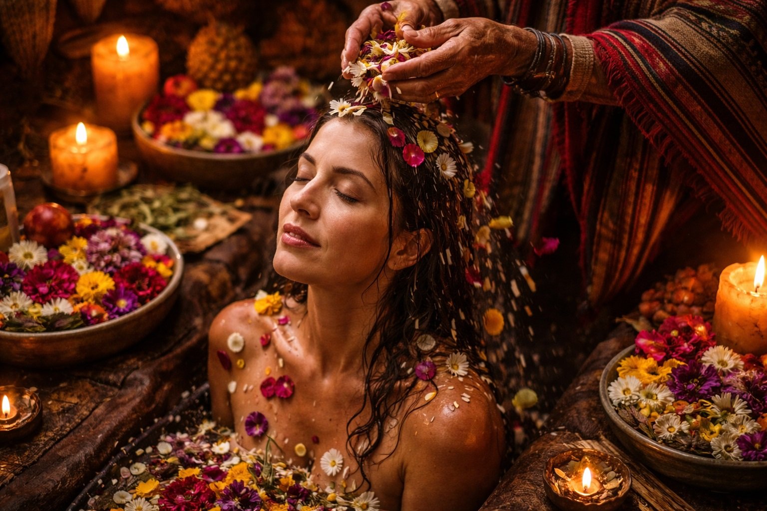 Flores y elementos para el baño de florecimiento andino