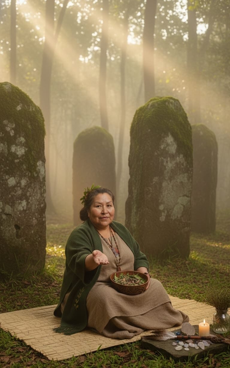 Yesi Romero realizando una lectura de hojas de coca