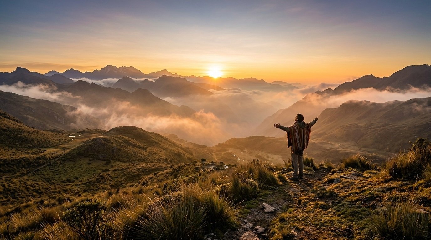 Sanación espiritual andina al amanecer - sensación de limpieza y renovación
